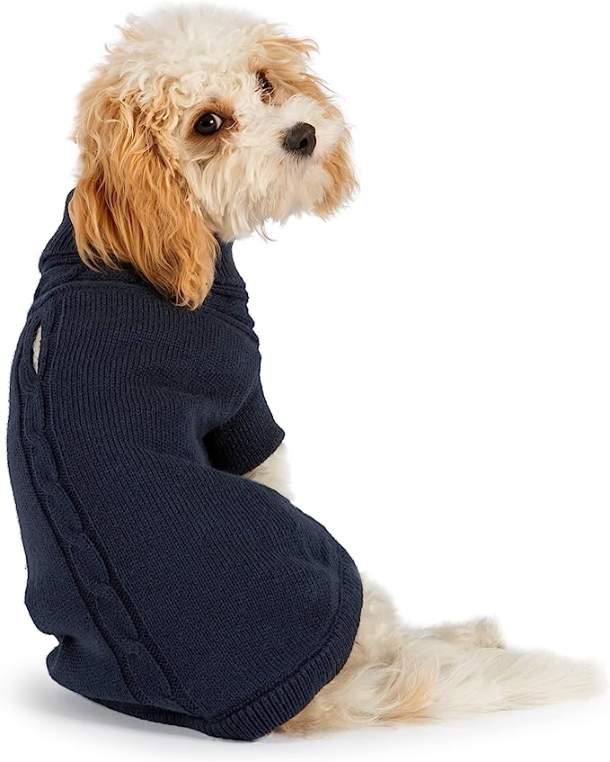 Cable Knit Dog Jumper Navy Blue