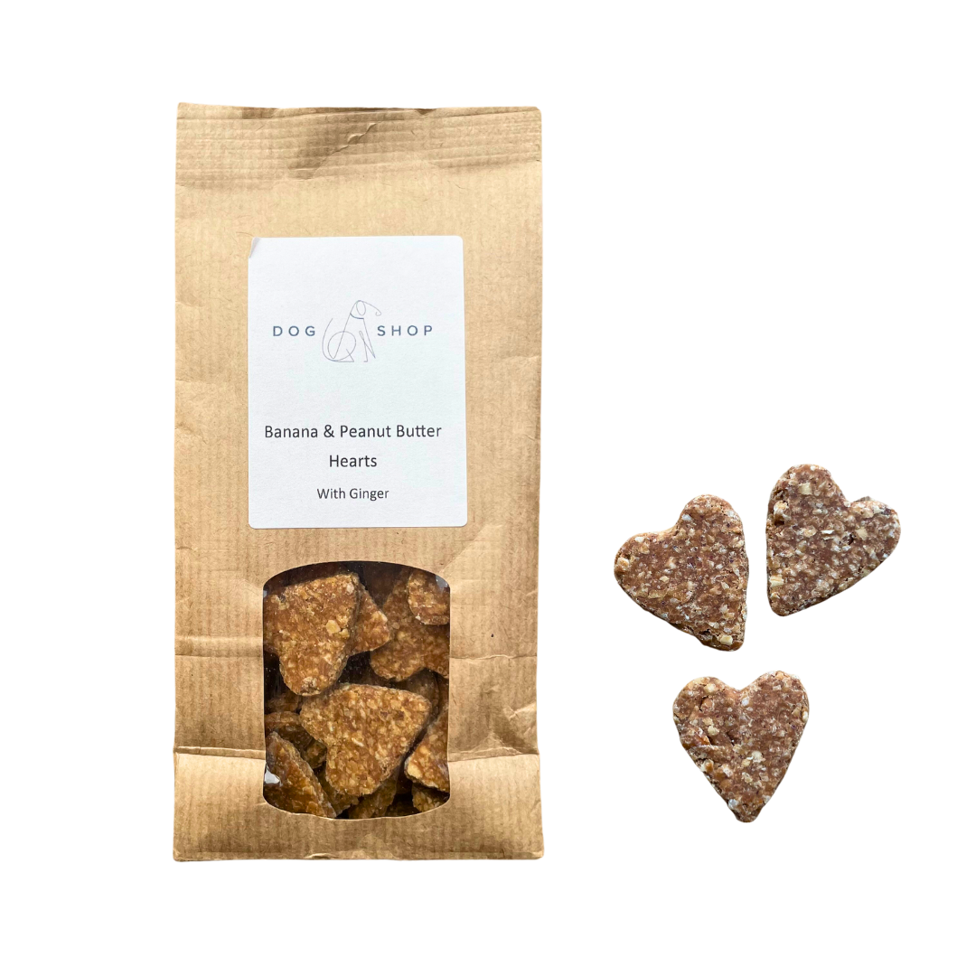 Banana & Peanut Butter Heart Dog Biscuits 100g