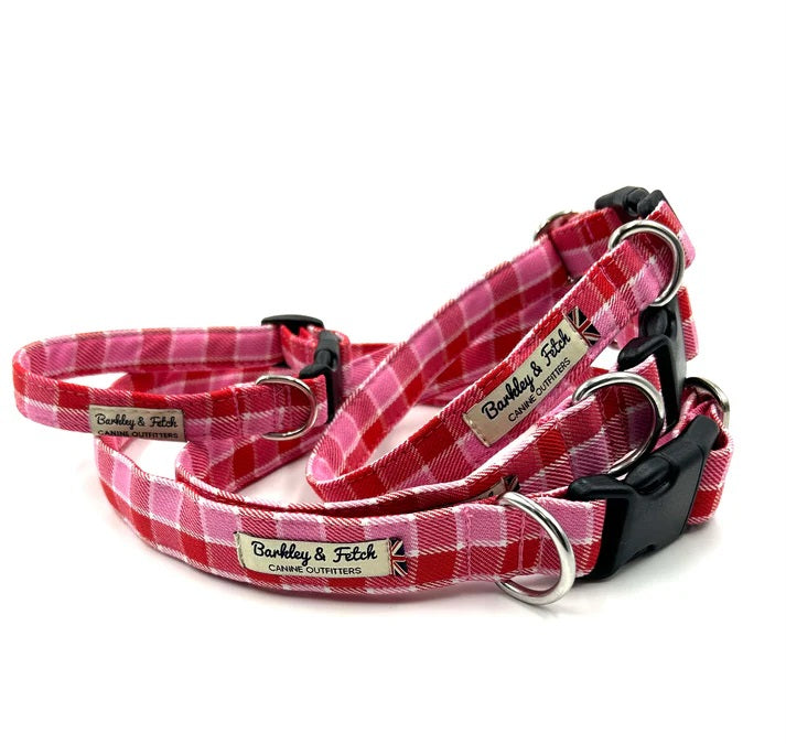 Pink/Red Check Dog Collar