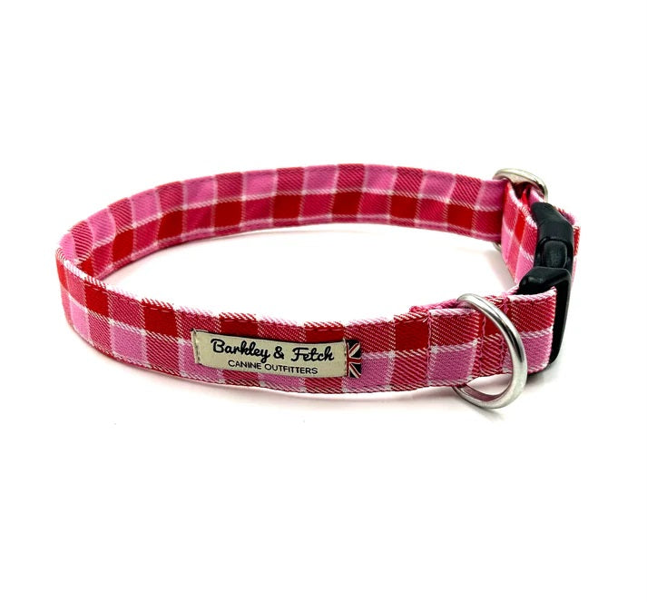 Pink/Red Check Dog Collar