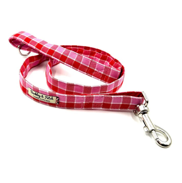 Pink/Red Check Dog Lead