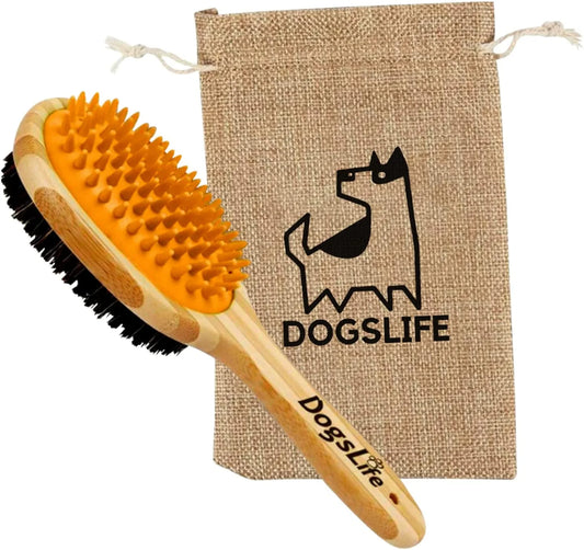Bamboo Dog Brush and Bag