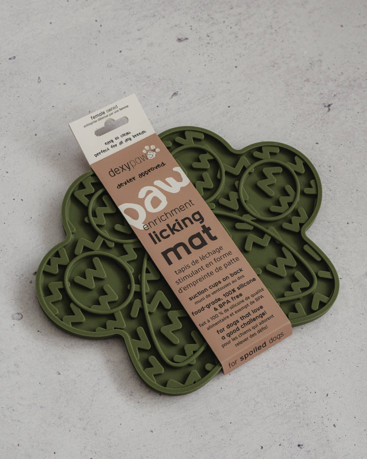 Paw Print Enrichment Lick Mat in Army Green