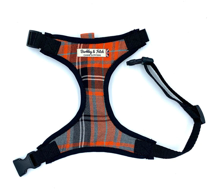 Orange/Grey Tartan Dog Harness