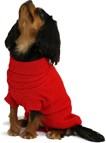 Cable Knit Dog Jumper Red