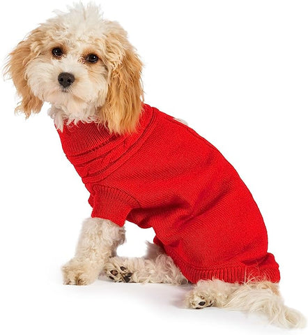 Cable Knit Dog Jumper Red