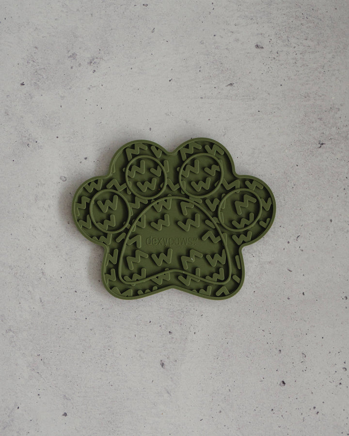 Paw Print Enrichment Lick Mat in Army Green